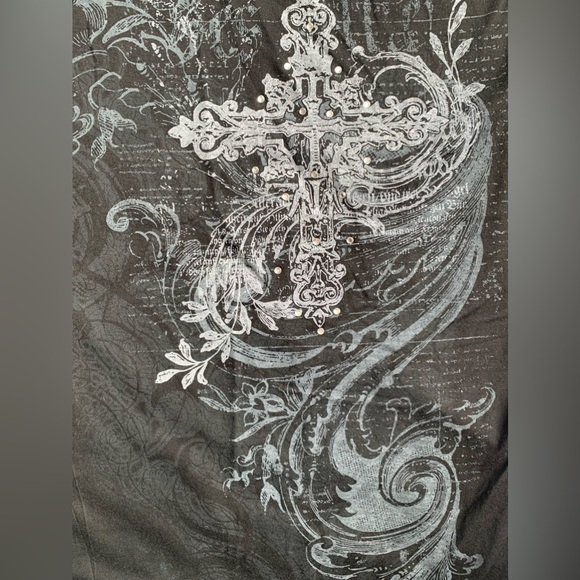 STRANDED wide neck goth 3/4 sleeve black T shirt, polyester & rayon XL - Picture 2 of 10